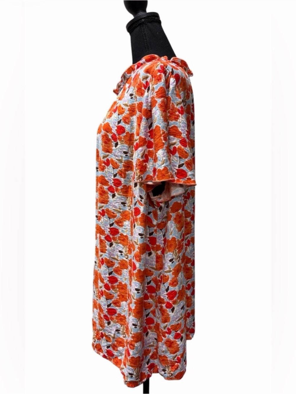 BloomChic Plus Size 22-24 Orange Floral Ruffle Neck Tunic Top - Picture 6 of 10